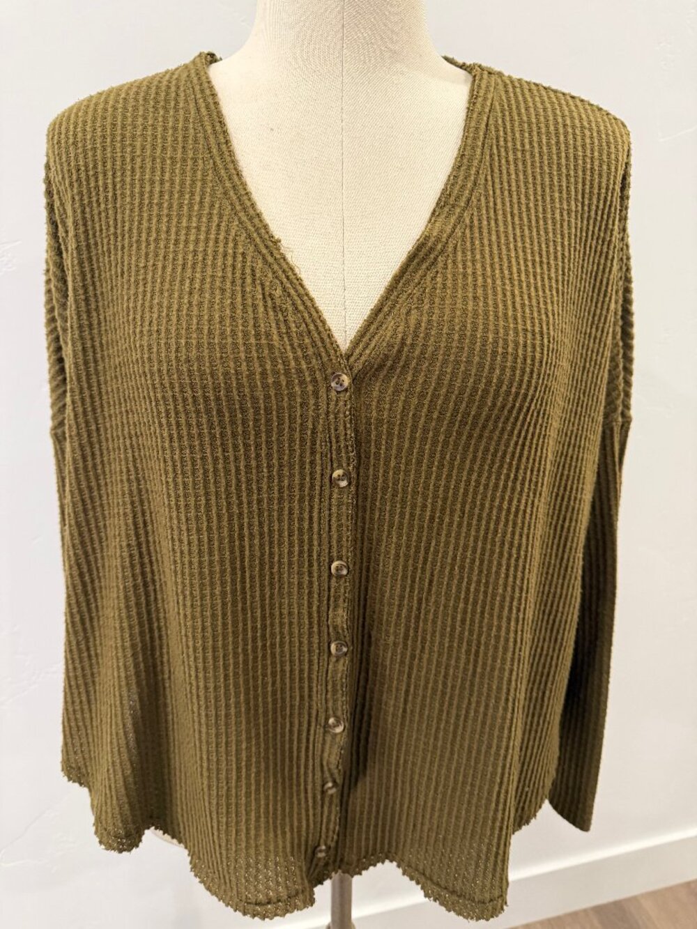 Out From Under Urban Outfitters Olive Waffle Knit Thermal Top Size S